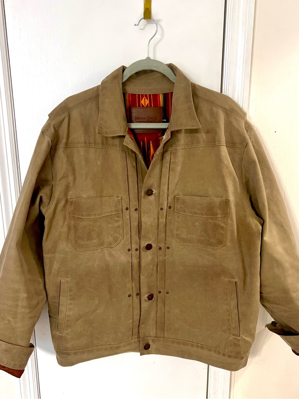 Men's Tan Canvas Shirt Jacket with Contrast Lining